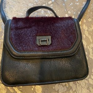 BCBG Black Leather & Fur Purse
